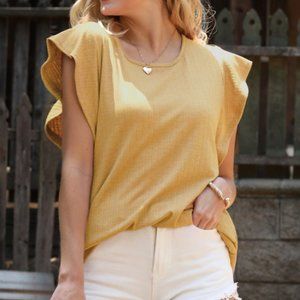 1X-3X Dani Yellow Butterfly Ruffle Sleeve Blouse